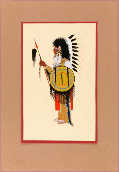 Cheyenne-Krieger mit Federschmuck und Schild von Monroe Tsatoke