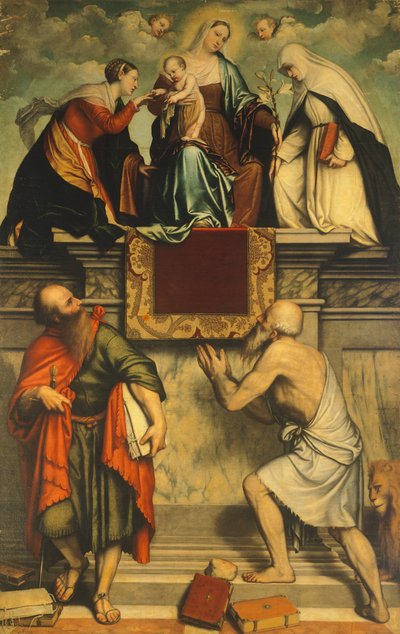 Thronende Madonna mit Kind, St. Katharina, St. Paulus und St. Hieronymus von Moretto da Brescia