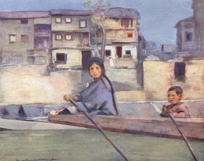 Kinder der Welt: Kaschmir, Auf dem Fluss Jhelum (Farblithografie) von Mortimer Ludington Menpes