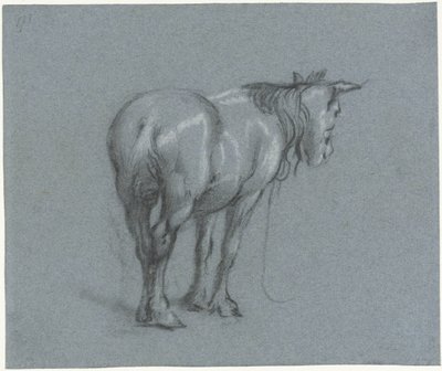 Studie eines Pferdes von hinten, nach rechts (Stehende Arbeitspferde) (Serientitel) von Moses Ter Borch