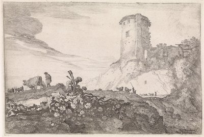 Landschaft mit rundem Turm von Moyses van Wtenbrouck