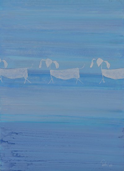 Abstrakte Blaue Hunde von Mr PETTO