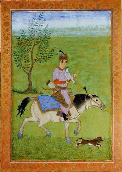 Ein Prinz auf der Jagd zu Pferd, aus dem Großen Clive-Album von Mughal School
