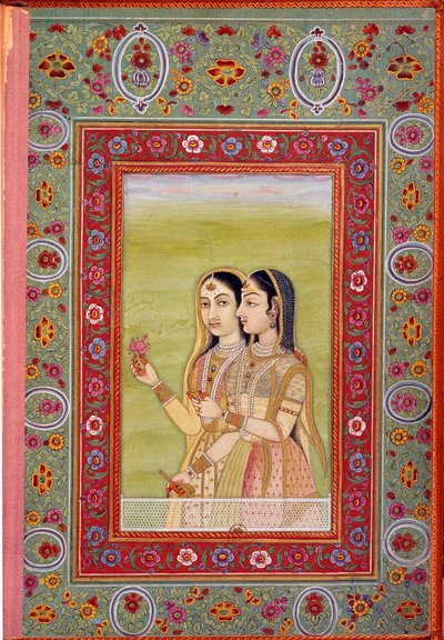 Indische Kunst: Miniatur, die zwei Frauen darstellt. 17. Jahrhundert (Mogul-Periode) Paris, B.N. von Mughal School