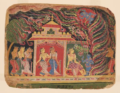 Krishna besiegt Trinavarta, den Dämonenwirbelwind, aus einem Bhagavata Purana (Buch des Herrn) von Mughal School