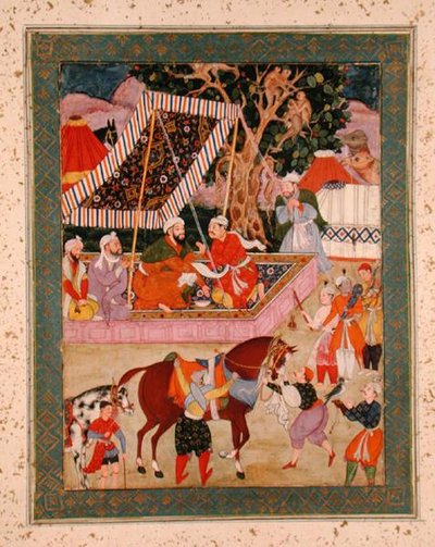 Szene während einer Falkenjagd, aus dem Großen Clive-Album, ca. 1570 von Mughal School
