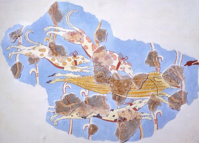 Jagdszene, Fresko aus dem Palast von Tirinto (Griechenland), mykenische Zivilisation von Mycenaean