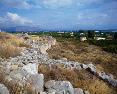 Ruinen der Festung der Zitadelle: Standort der antiken Stadt Tiryns, um 1200 v. Chr. Griechenland von Mycenaean