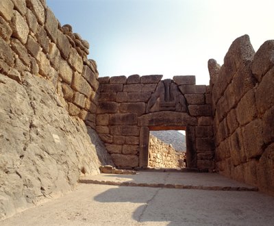 Ansicht des Löwentors in der Stadt Mykene, Griechenland von Mycenaean