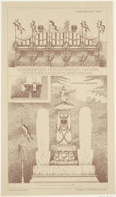 Dekorationen beim Besuch des deutschen Kaisers in Amsterdam, 1891 von NV Drukkerij G.J. Thieme