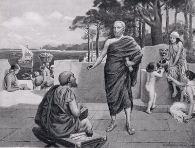 Thukydides im Exil, Illustration aus Hutchinsons History of the Nations, 1915 von N. Prescott Davies