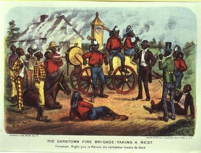 Die Darktown-Feuerwehr macht eine Pause (Farblithografie) von Currier and Ives