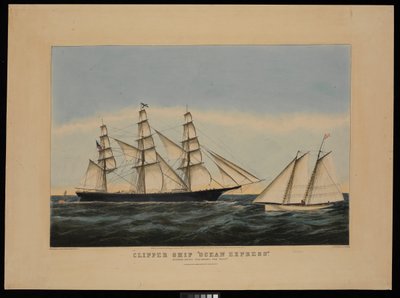 Klipperschiff Ocean Express auf dem Weg nach draußen "den Lotsen entlassend" von N. and Ives J.M. (1824 95) Currier