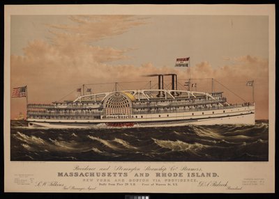 Dampfer Massachusetts und Rhode Island der Providence and Stonington Co. New York und Boston über Providence. Täglich von Pier 29 N.R. - Fuß der Warren St. N.Y. von N. and Ives J.M. (1824 95) Currier