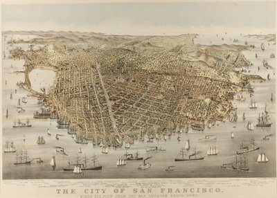 Die Stadt San Francisco - Vogelperspektive von der Bucht, Blick nach Südwesten von Currier and Ives