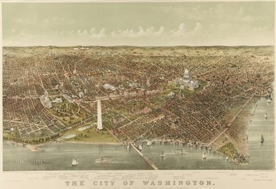 Die Stadt Washington: Vogelperspektive vom Potomac nach Norden blickend von Currier and Ives