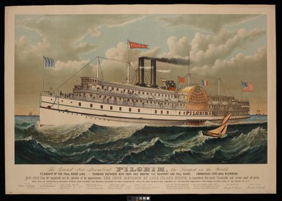 Das große neue Dampfschiff Pilgrim, das größte der Welt. Flaggschiff der Fall River Line - zwischen New York und Boston über Newport und Fall River von N. and Ives J.M. (1824 95) Currier