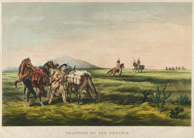 Fallensteller auf der Prärie / Frieden oder Krieg? 1866 (Farblithographie) von Currier and Ives