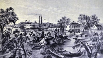 Hochwasser im Mississippi von N. and Ives, J.M. Currier