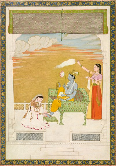 Lakshmi massiert den Fuß von Vishnu, ca. 1765-1770. Schöpfer: Nainsukh, Manju von Nainsukh Manju