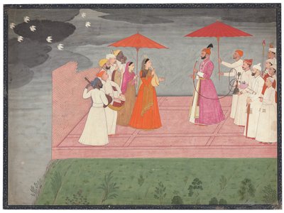 Musiker spielen eine Raga für Balwant Dev Singh während der Regenzeit, ca. 1745-50 von Nainsukh