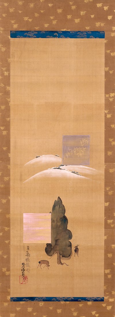Acht Ansichten von Yamato: Schnee auf dem Berg Mikasa und Hirsche im Kasuga-Feld von Nakamura Hochu