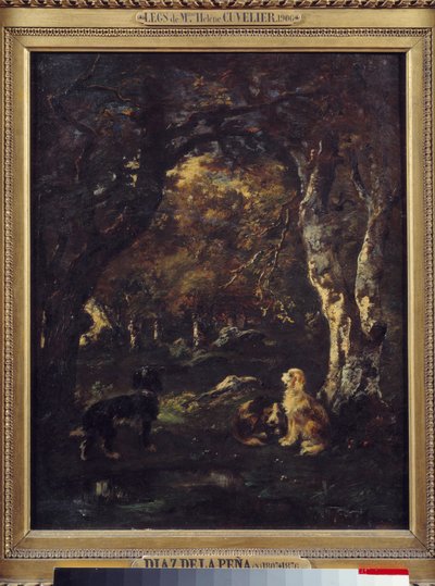 Hunde im Wald, Gemälde von Narcisse Diaz de la Peña von Narcisse Virgile Diaz de la Peña