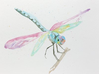 Libellen auf einem Ast in Pastellfarben von Natalie Bruns