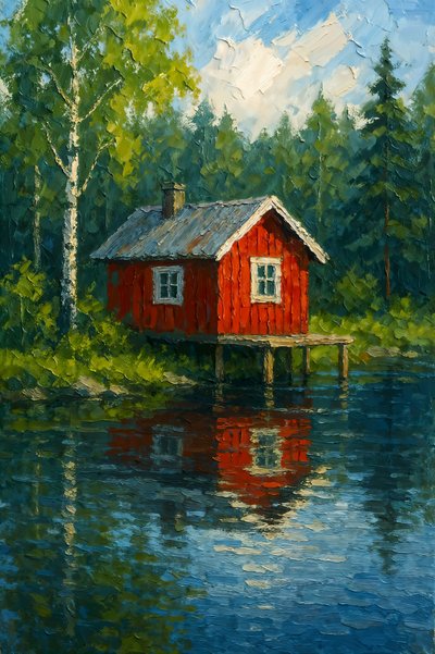 Rote Hütte See-Reflexion von Natalie Bruns