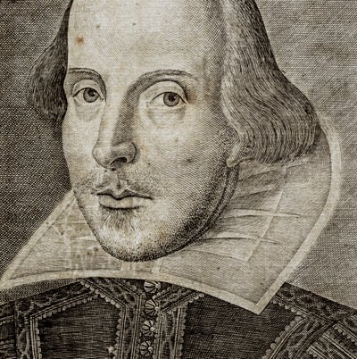 Detail des Porträts von William Shakespeare auf dem Frontispiz von Komödien, Historien und Tragödien von Nathan Benn