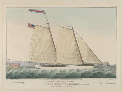 Lotsenboot William J. Romer, Kapitän McGuire, auf dem Weg nach England am 9. Februar 1846 (handkolorierte Lithographie) von Nathaniel Currier
