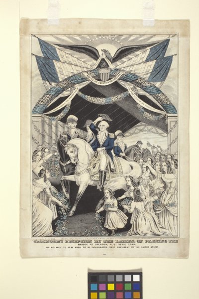 Washingtons Empfang durch die Damen beim Überqueren der Brücke in Trenton von Nathaniel Currier