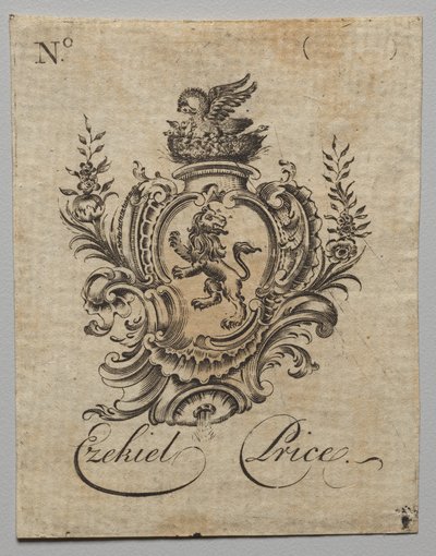 Exlibris: Wappen mit der Inschrift Ezekiel Price von Nathaniel Hurd