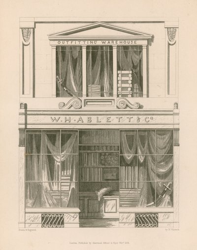 Ladenfront für W H Ablett, Ausstattungswarenhaus, Cornhill, London von Nathaniel Whittock