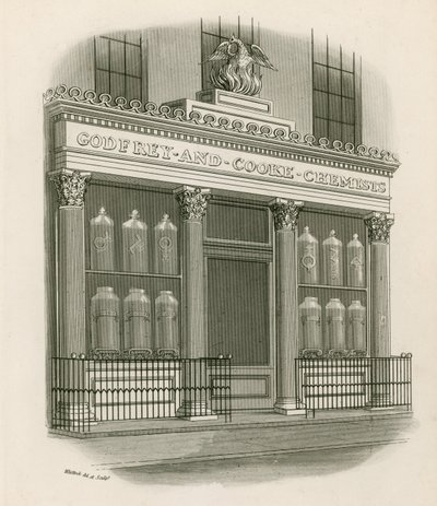 Ladenfront von Godfrey und Cooke, Chemiker, Conduit Street, London von Nathaniel Whittock