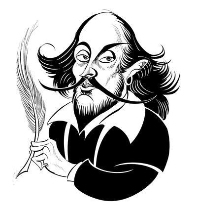 William Shakespeare - schwarz-weiße Karikatur von Neale Osborne
