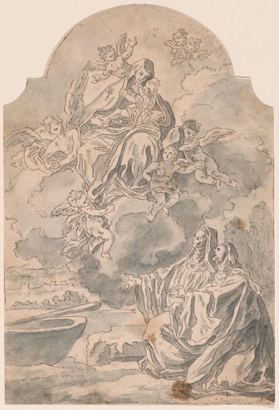 Die Jungfrau und das Kind erscheinen zwei weiblichen Klosterbewohnern von Neapolitan 17th Century