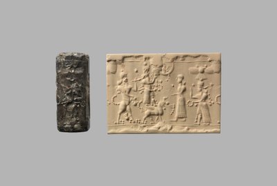 Zylindersiegel mit Skorpion-Mann und moderner Abdruck, ca. 8.–7. Jahrhundert v. Chr. (Quarz, kryptokristallin) von Neo Assyrian