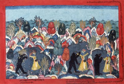Krishna kämpft gegen Jambavata, den König der Bären, um 1775 von Nepalese School