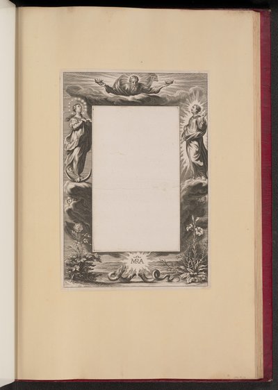 Randillustration mit Gott dem Vater, zwei Heiligen und einer Schlange von Netherlandish 17th Century