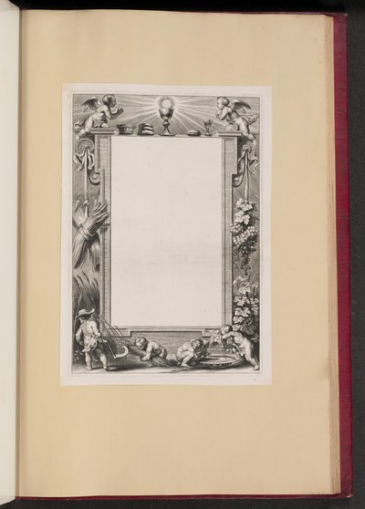 Randillustration mit Putti, die Opfergaben an Gott ernten von Netherlandish 17th Century