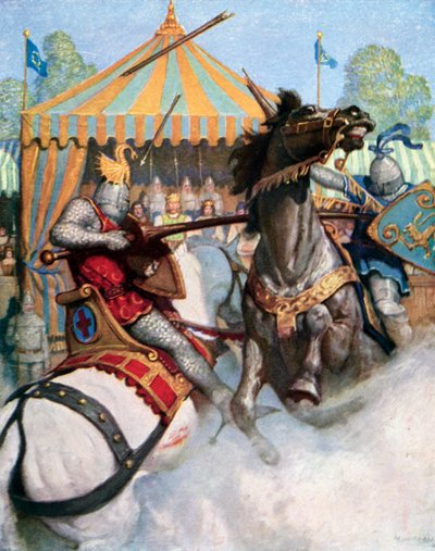 Sir Madors Speer zerbrach in Stücke, aber der andere Speer hielt (Farblitho) von Newell Convers (after) Wyeth