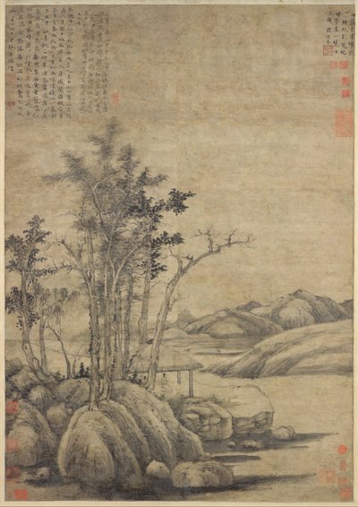 Genießen der Wildnis in einem Herbsthain, datiert 1339 von Ni Zan