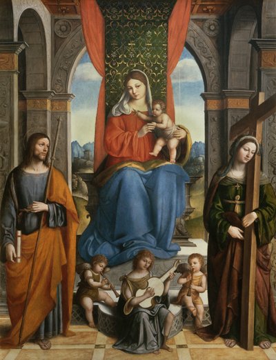 Madonna und Kind mit dem heiligen Jakobus von Galicien und der heiligen Helena von Niccolo  Pisano