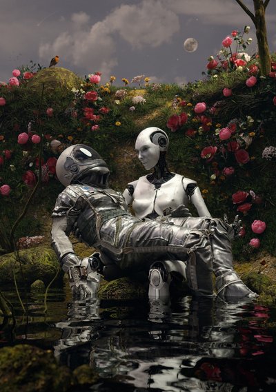 Mondbeschienene Roboterumarmung von Nicebleed