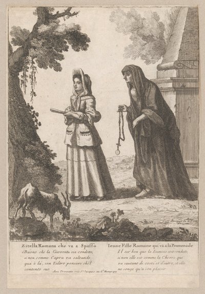 Junge römische Mädchen beim Spaziergang, 1648-1700 von Nicholas Boucquet