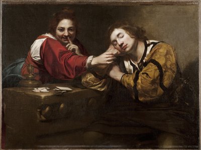 Wahrsageszene (Schläfer von einer jungen Frau geweckt), von Niccolo Renieri von Nicholas Renieri