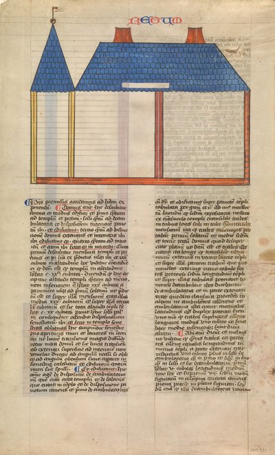 Erhebung des Salomonischen Tempels, eines von sechs illustrierten Blättern aus der Postilla von Nicholas of Lyra