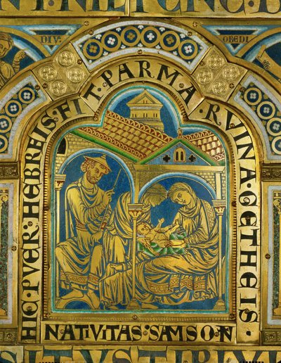 Die Geburt Samsons, Manoah mit einem mittelalterlichen Judenhut von Nicholas of Verdun