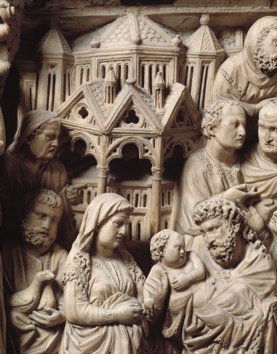 Die Darstellung im Tempel und die Flucht nach Ägypten (Detail) von Nicola Pisano
